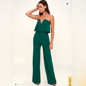 Lulu’s Power of Love Jumpsuit | Strapless Jumpsuit in Emerald Green